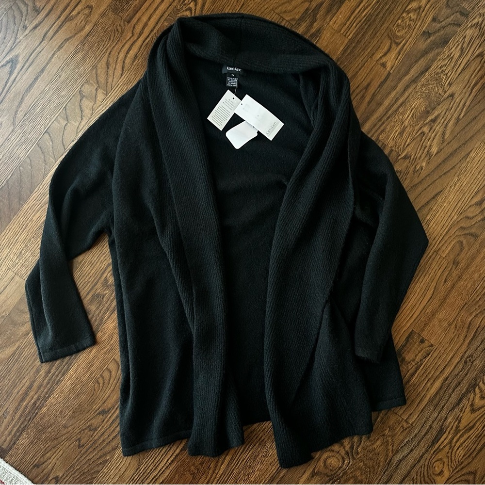 NWT Karen Kane plus size Black Open-Front Shawl Collar Cardigan
